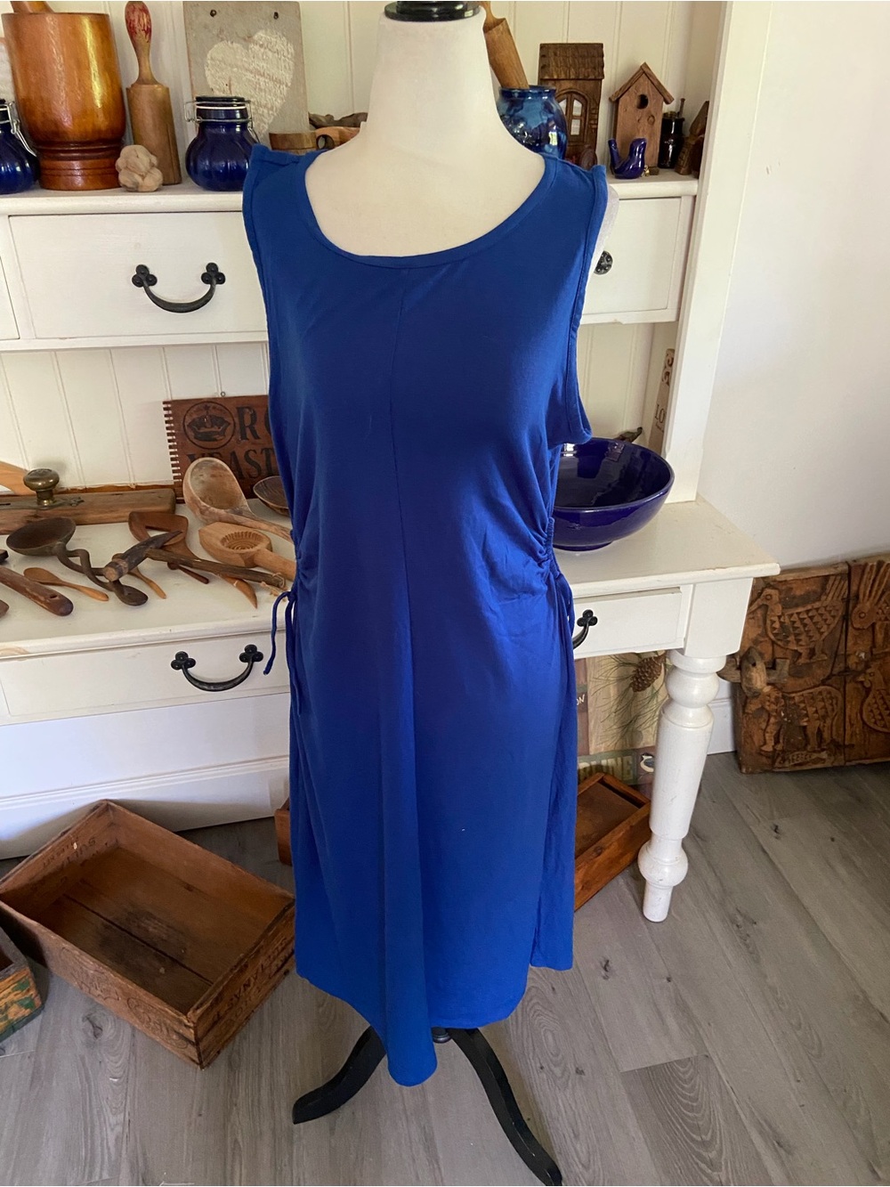 Sleeveless Royal Blue Drawstring Waist Dress